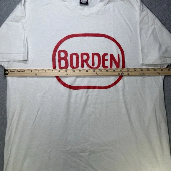 Vintage 90s Borden Logo Single Stitch T-Shirt XXL White Red Made USA - Picture 5 of 8